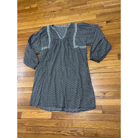 Old Navy Womens Shirt Dress Sz L Black White Floral Puff Sleeve Long Sleeve - Picture 2 of 6